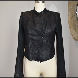 Theory Cropped Tweed Jacket with Suede  sleeves